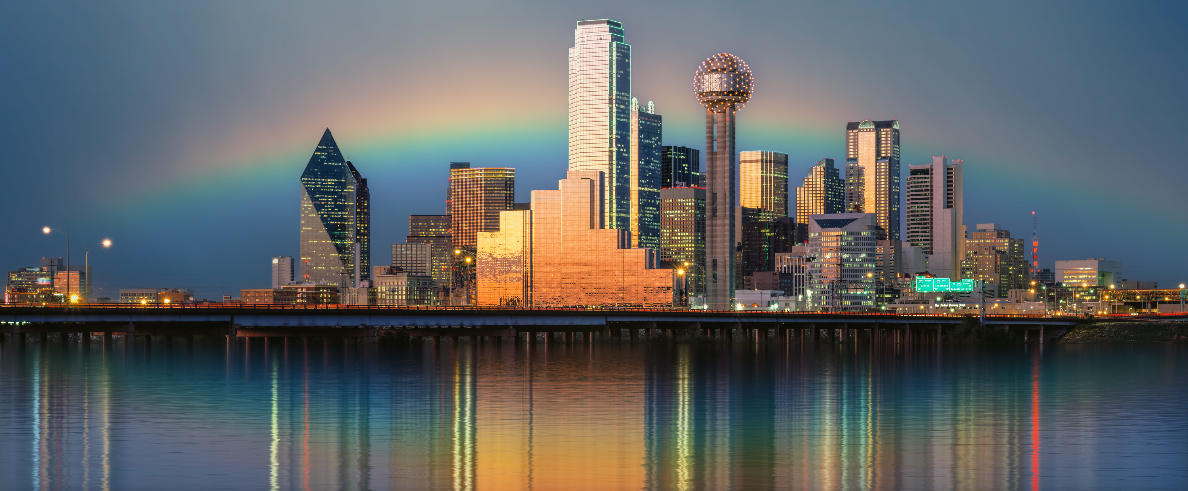Rainbow and Reflection, Trinity River, Dallas Texas, USA